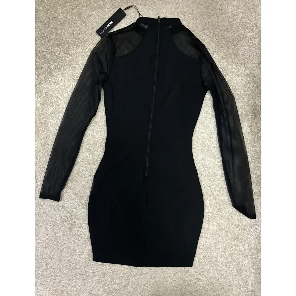 Fashion Nova Black ‘Revamp’ Mesh Mini Dress Size Small